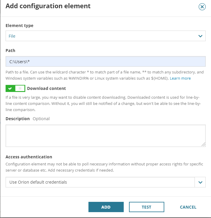 Specify element credentials